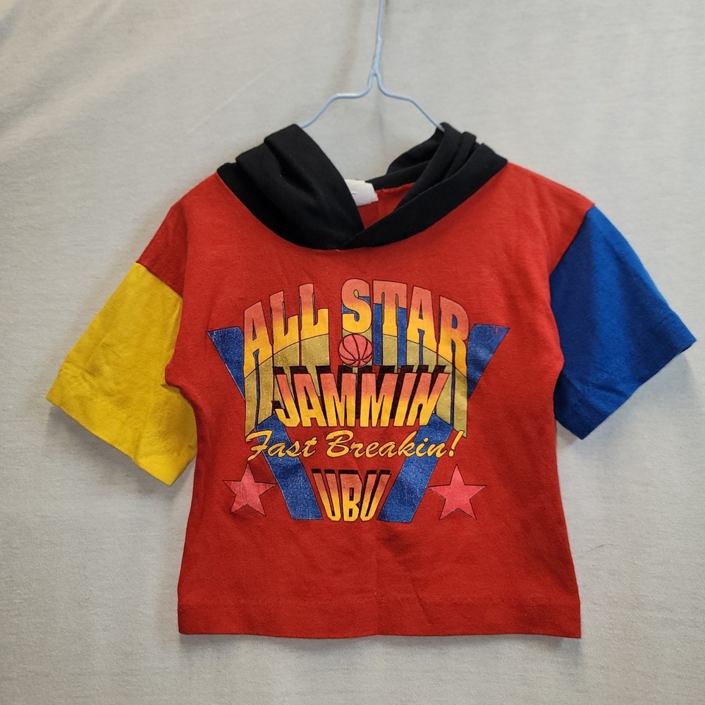 Vtg 80s 90s U.m.s  All Star Jammin Hooded Shirt Sz 2t Single Stitch Color Block